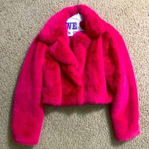 Forever 21 never worn freshly dry cleaned cropped faux fur hot pink jacket